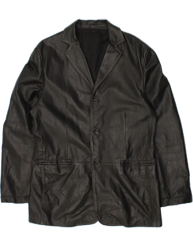 Casual Denim VINTAGE Mens Leather Jacket UK 38 Medium Black Leather