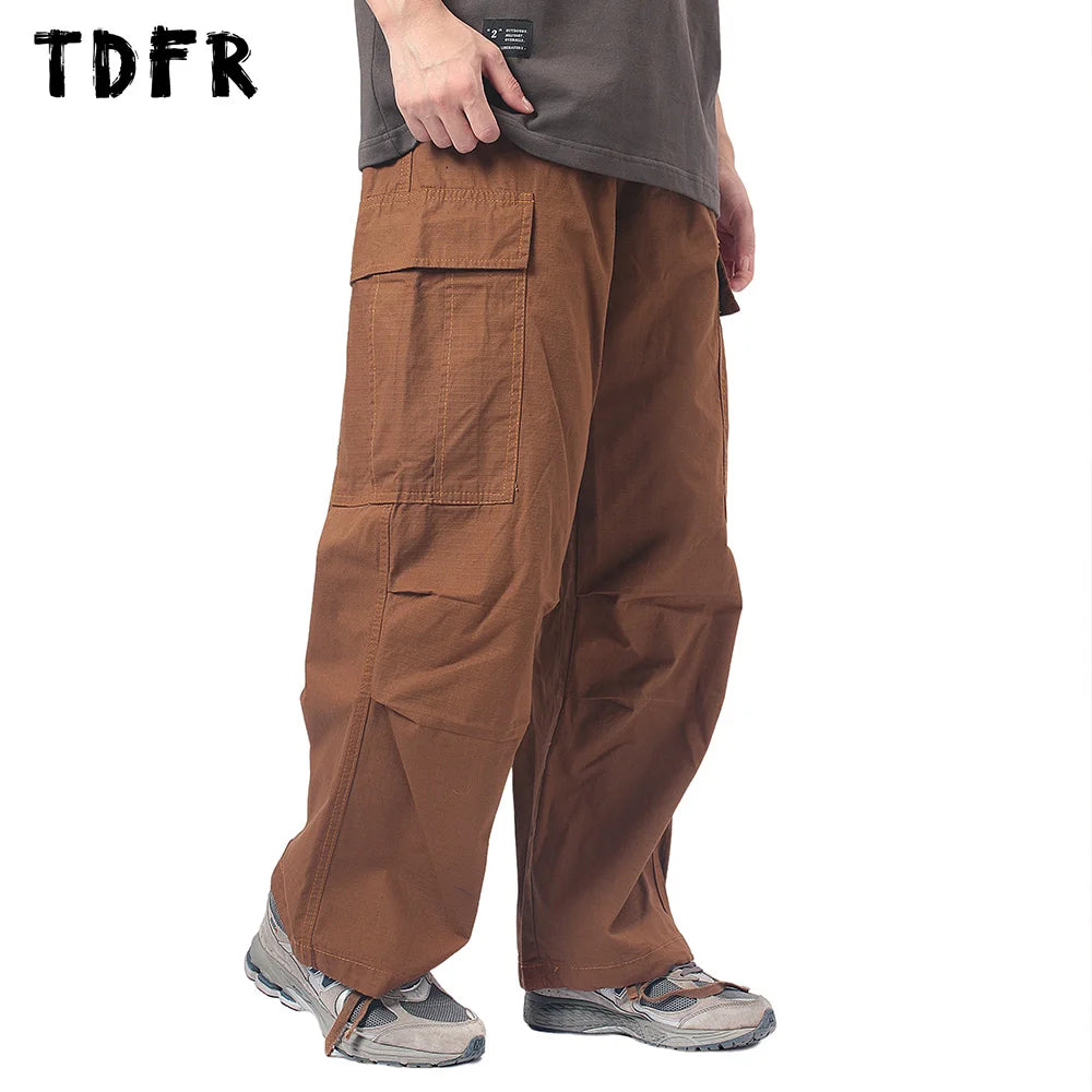 Versatile Style Pocket Cargo Joggers Pants - Pleated Safari Style - Solid Color