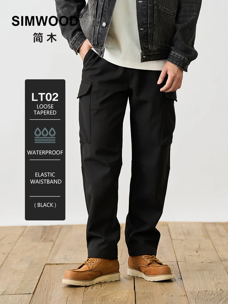 Relaxed Looks Loose Tapered Warm Fleece Linner Cargo Pants Men Ankle-length Trousers