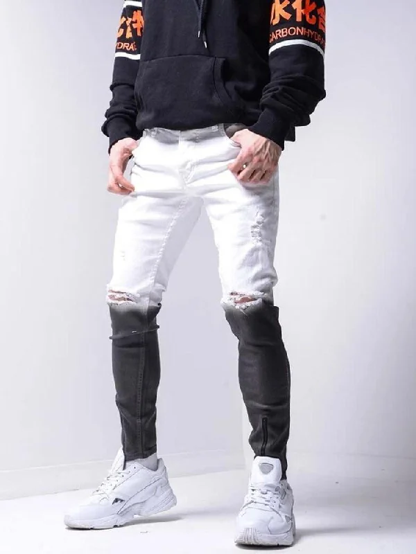 Smart Casual Wear Gradient Jeans Men's Distressed Streetwear Slim Fit Jeans