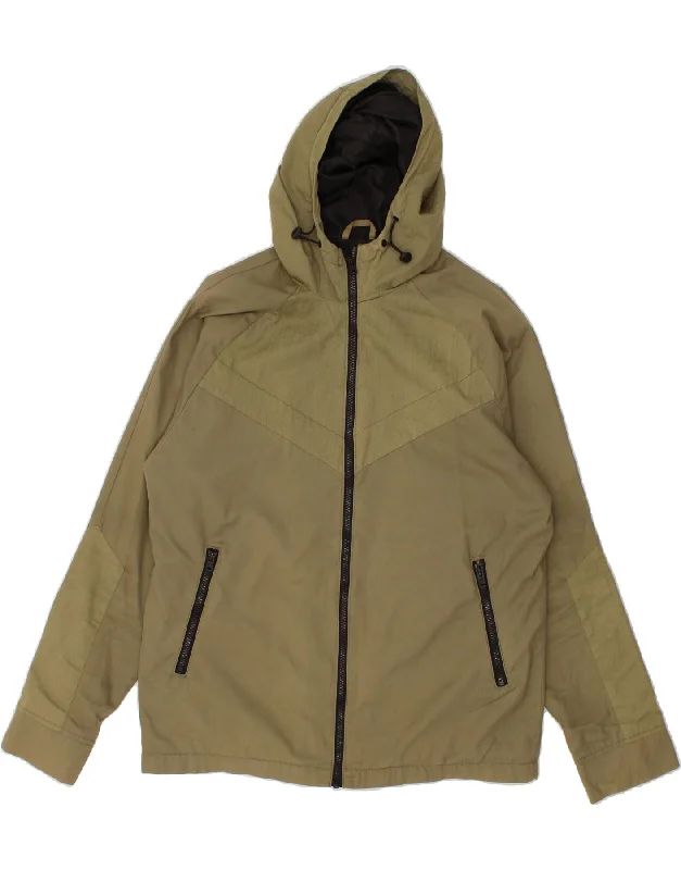 Sporty Trends JACK & JONES Mens Hooded Windbreaker Jacket UK 40 Large Khaki Cotton