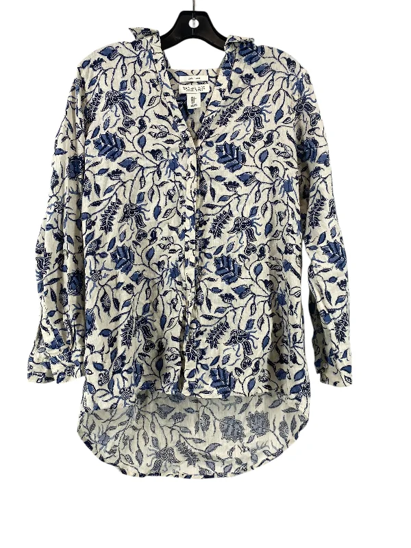 Cozy Essentials Top Long Sleeve By Rachel Zoe In Blue & Cream, Size: S