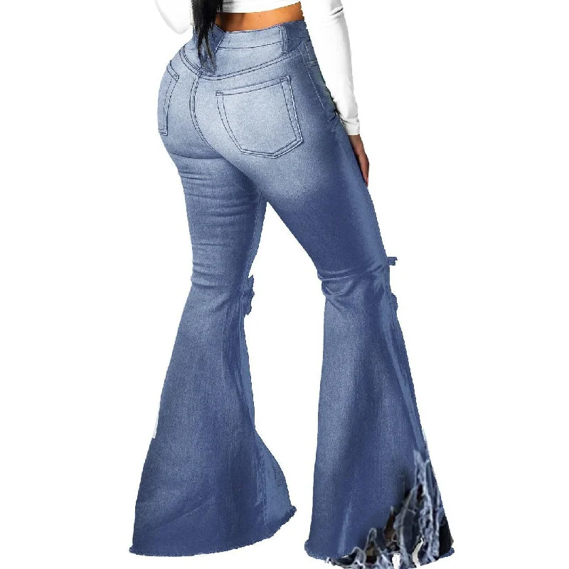Active Comfort Wide Leg Jeans With Holes In The Knee