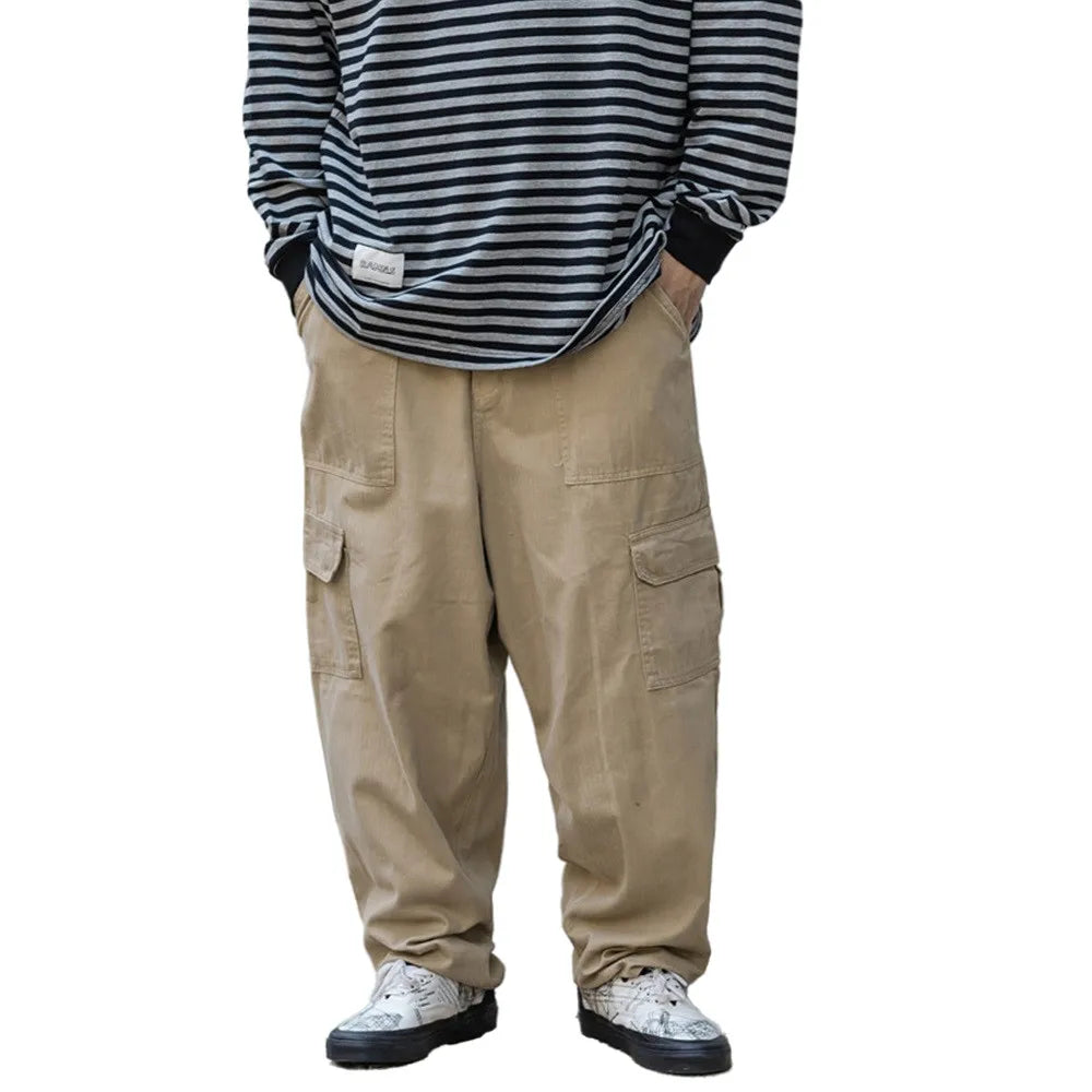 Minimalist Style Multi-Pocket Cargo Pants Safari Style Straight-leg Trousers
