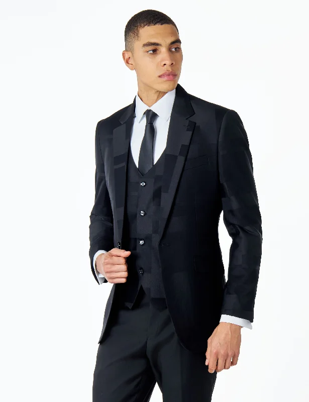 BLACK GEO PATTERN DETAILED SUIT JACKET