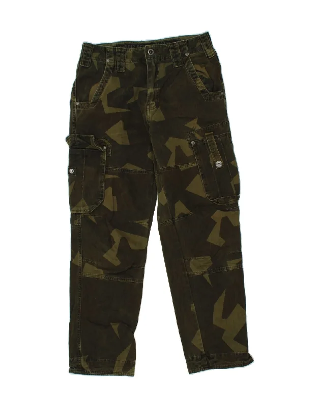Laid-Back Style VINTAGE Mens Straight Cargo Trousers W32 L30 Khaki Camouflage Cotton