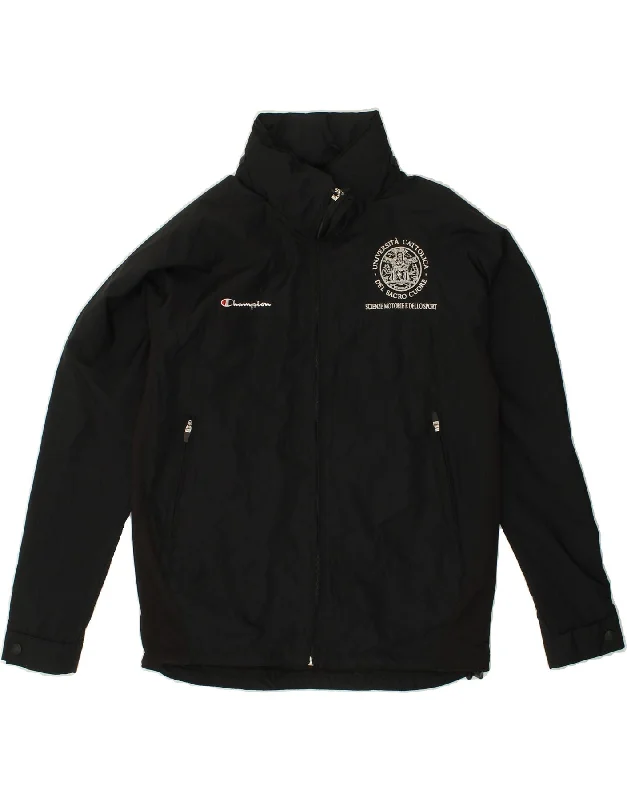 Streetwear Look CHAMPION Mens Graphic Hooded Rain Jacket UK 36 Small Black Polyester