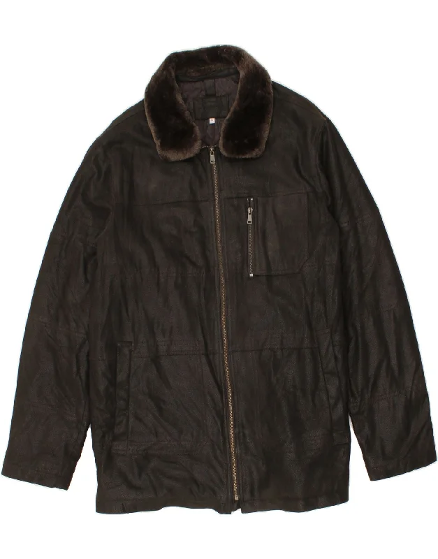 Versatile Looks VINTAGE Mens Leather Coat IT 56 3XL Black