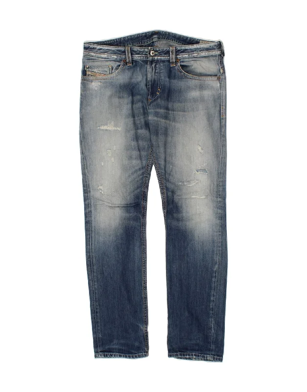 Modern Casuals DIESEL Mens Thavar Distressed Slim Skinny Jeans  W34 L32 Blue Cotton