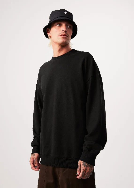 Versatile Wardrobe AFENDS Mens Sativa - Oversized Crew Neck Jumper - Black