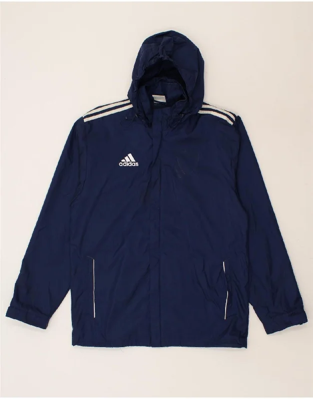 ADIDAS Mens Hooded Rain Jacket Size 38/40 Medium Navy Blue Polyester