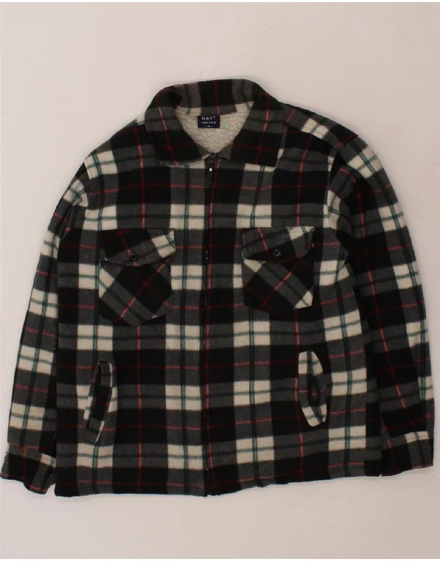 VINTAGE Mens Fleece Jacket UK 38 Medium Black Check Polyester