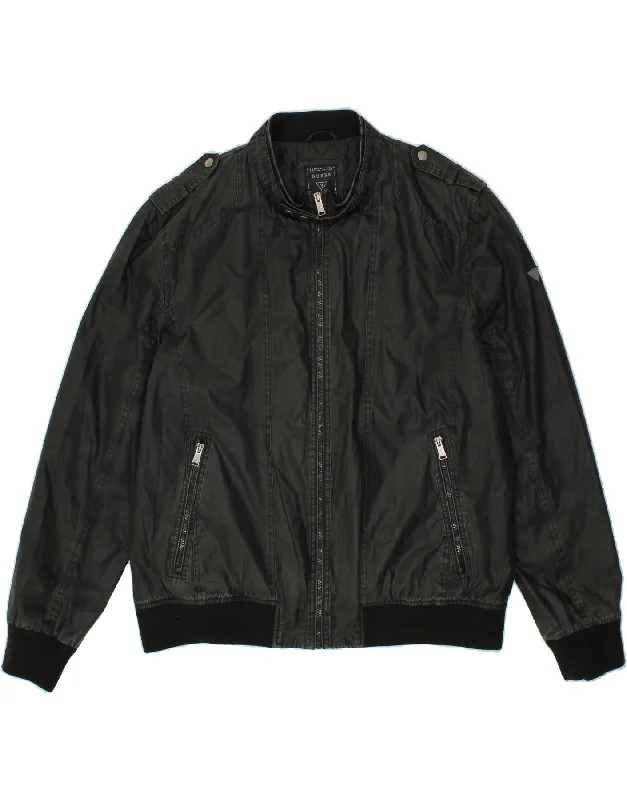 Premium Outfits GUESS Mens Bomber Jacket UK 44 2XL Black Cotton