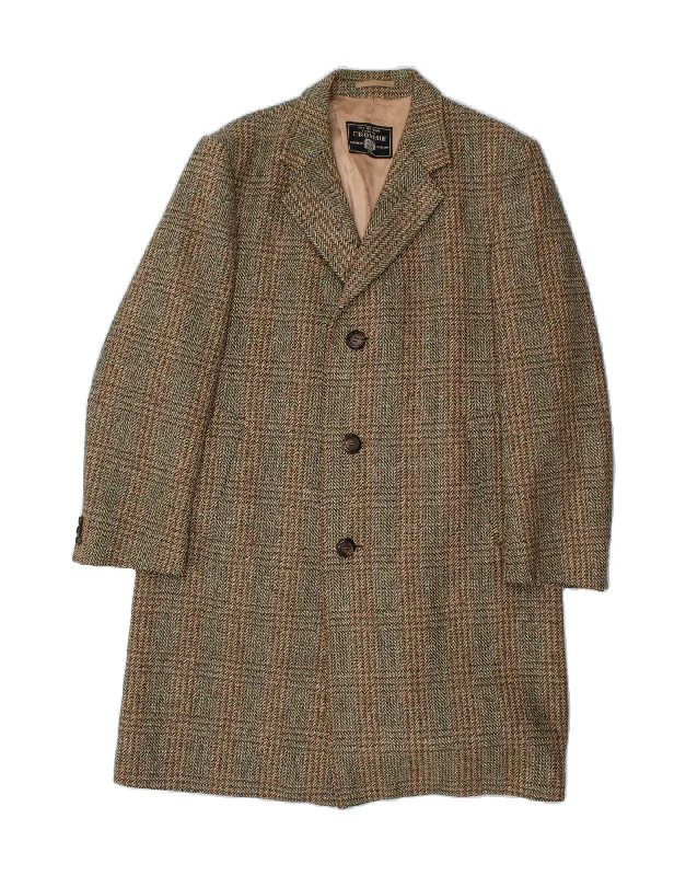 CROMBIE ABERDEEN Mens Overcoat UK 40 Large Grey Check New Wool