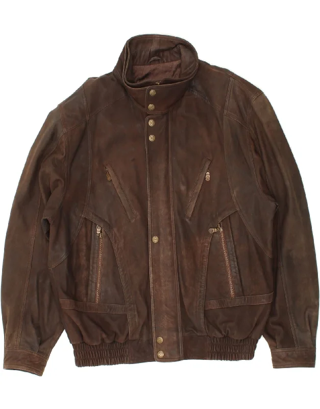 MADDOX Mens Leather Jacket IT 56 3XL Brown Leather