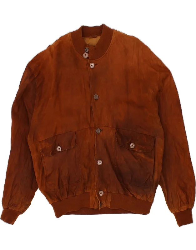 VINTAGE Mens Suede Bomber Jacket UK 42 XL Brown