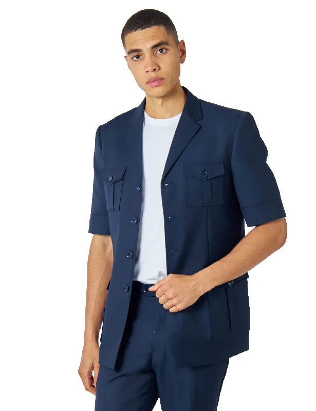 CLASSIC NAVY BLUE SAFARI SUIT JACKET SHORT SLEEVE