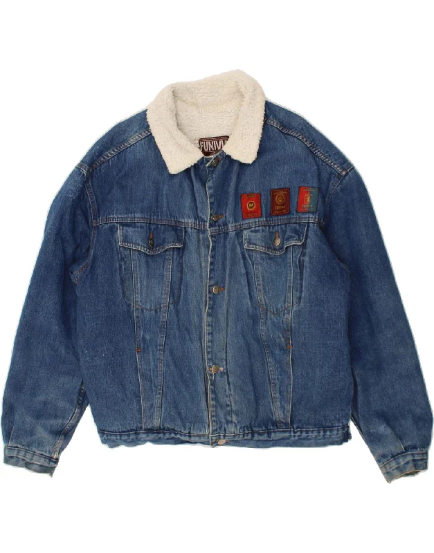Basic Fashion VINTAGE Mens Sherpa Denim Jacket UK 42 XL Blue