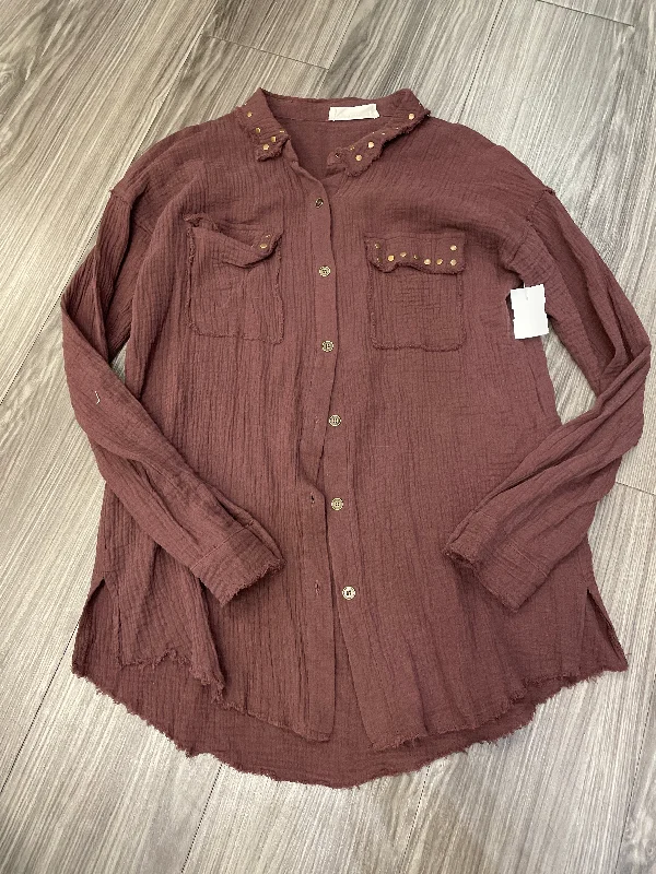 Top Long Sleeve By Impressions In Brown, Size: S