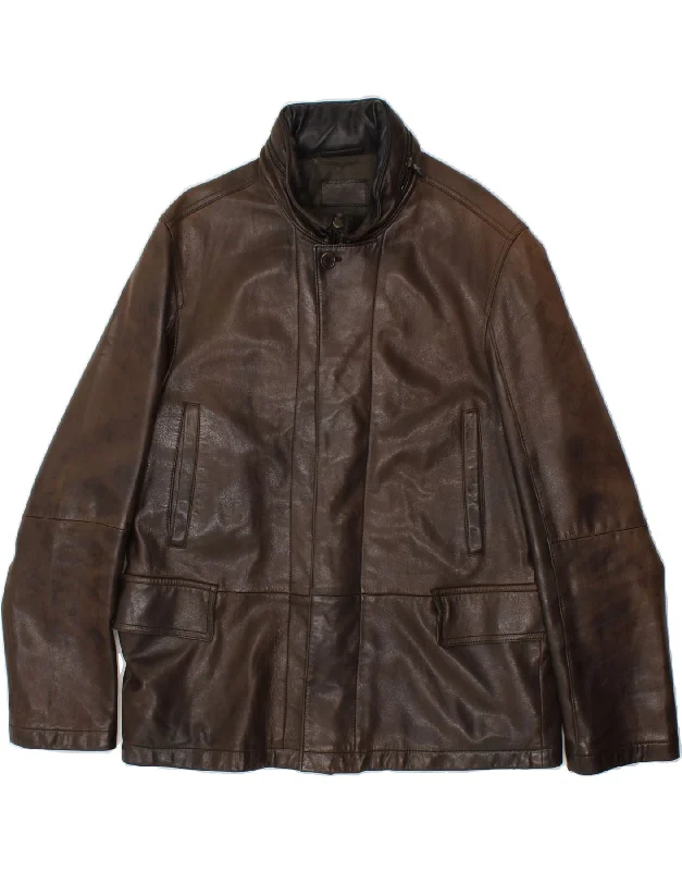 PRADA Mens Leather Jacket IT 54 2XL Brown Leather