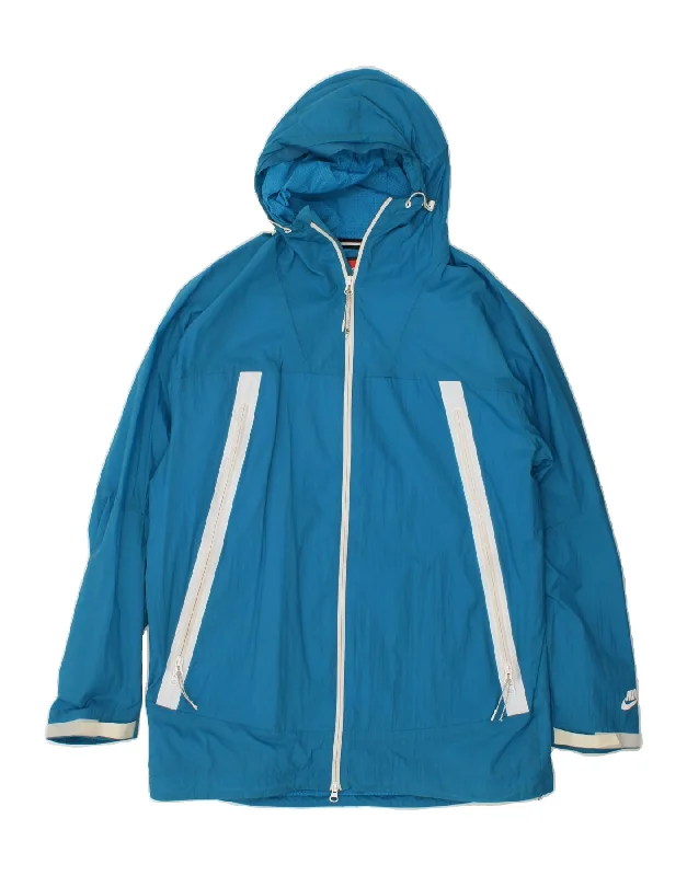 Simple Styles NIKE Mens Hooded Rain Jacket UK 40 Large Blue Nylon