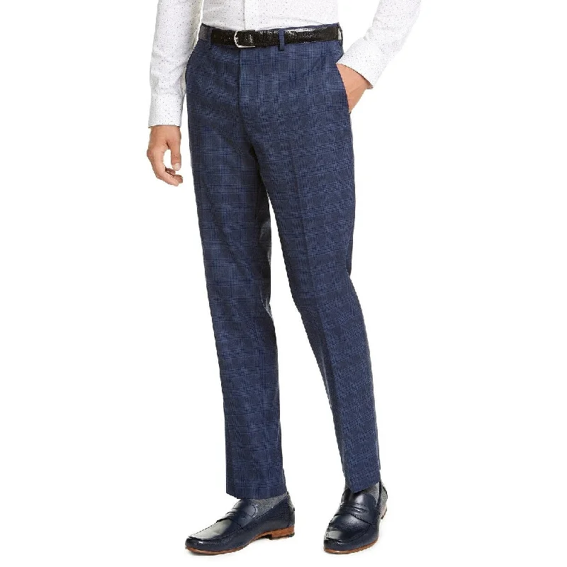 Urban Outfits Bar III Men's Slim-Fit Stretch Blue Plaid Suit Pants Blue Size 30X32