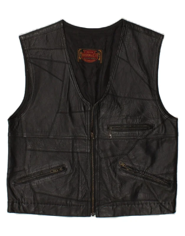 Casual Jackets VINTAGE Mens Leather Gilet UK 38 Medium Black Leather