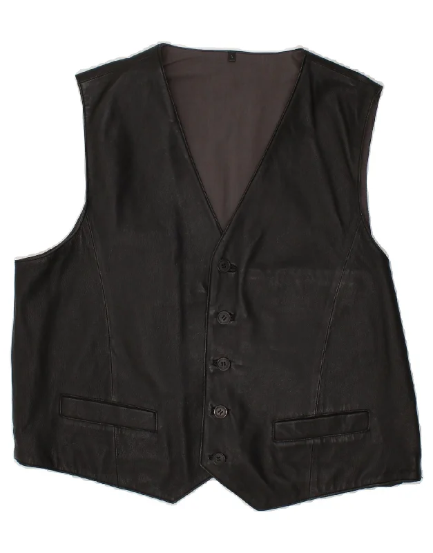 CANDA Mens Leather Waistcoat  Large Black Leather