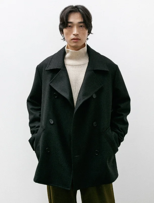 MHL Pea Coat Coarse Melton Wool Black