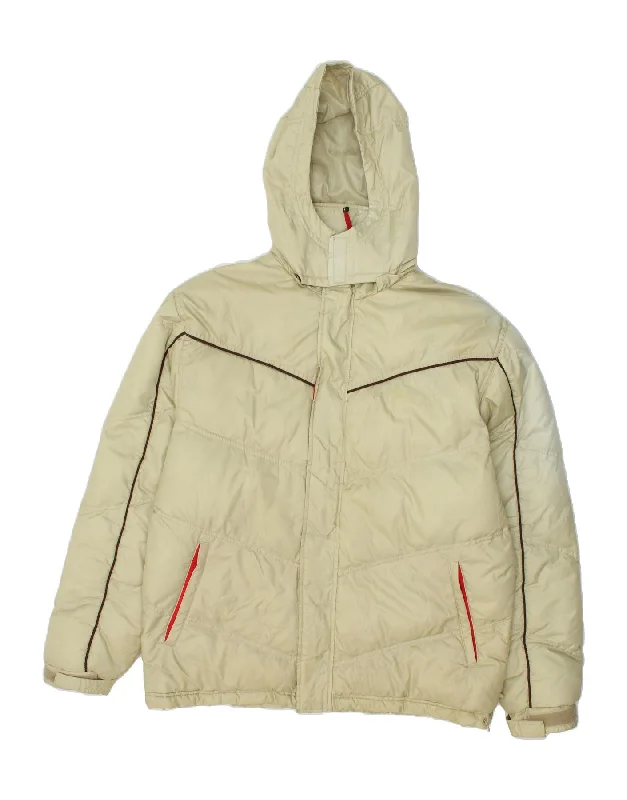 Premium Fabric FILA Mens Hooded Padded Jacket UK 38 Medium Beige Polyamide