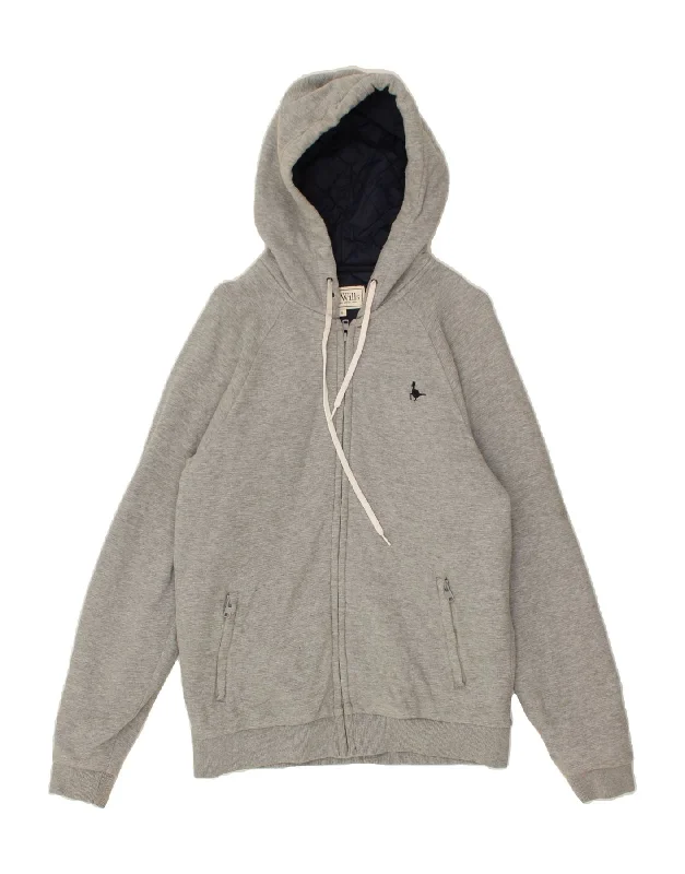 Retro Style JACK WILLS Mens Hooded Bomber Jacket UK 36 Small Grey Cotton