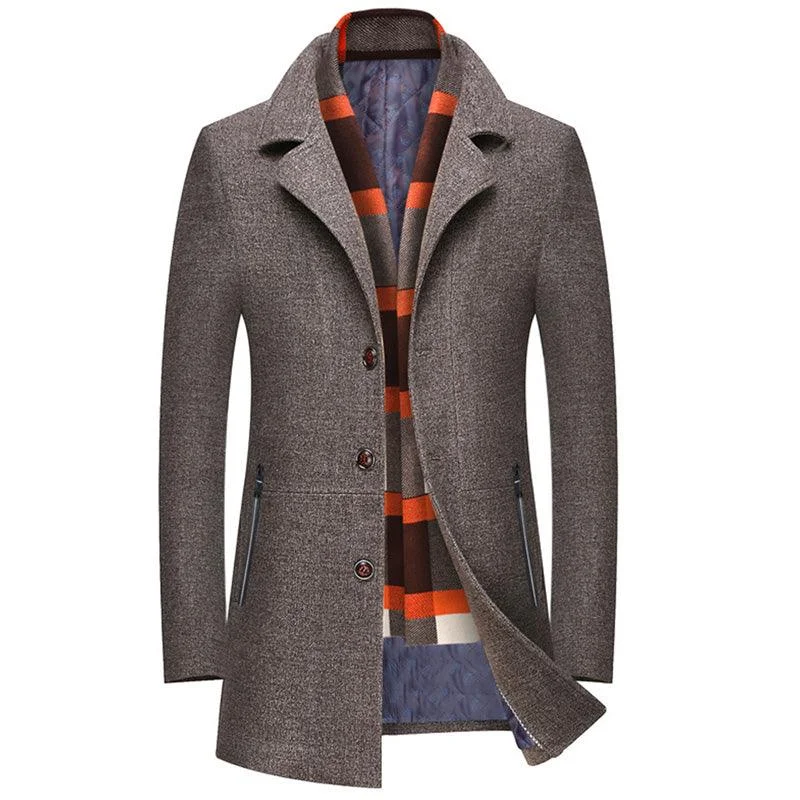 MAXIME scarf collar woolen men's long coat