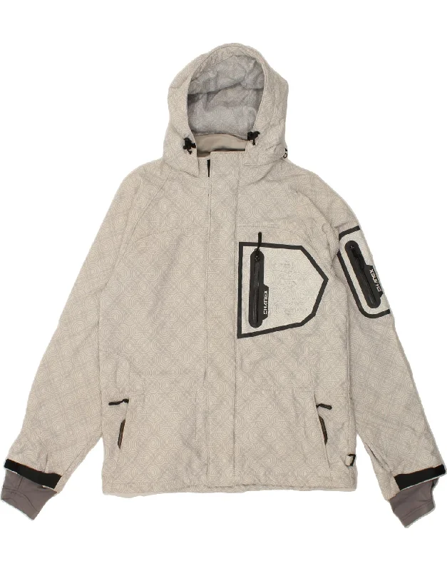 Essential Wardrobe VINTAGE Mens Abstract Pattern Hooded Windbreaker Jacket UK 38 Medium Grey