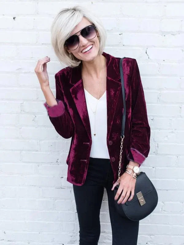 Sporty Wardrobe Women Casual Slim Velvet Blazer