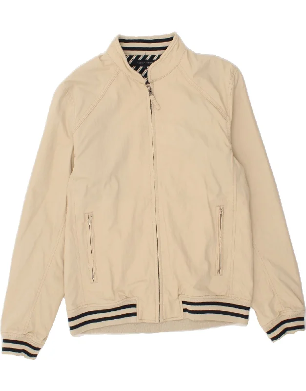 TOMMY HILFIGER Mens Bomber Jacket UK 40 Large Beige Cotton