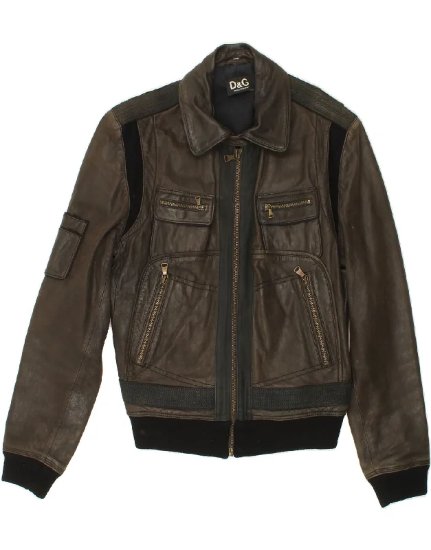Urban Comfort DOLCE & GABBANA Mens Bomber Jacket IT 50 Large Brown Colourblock Leather Urban Comfort DOLCE & GABBANA Mens Bomber Jacket IT 50 Large Brown Colourblock Leather
