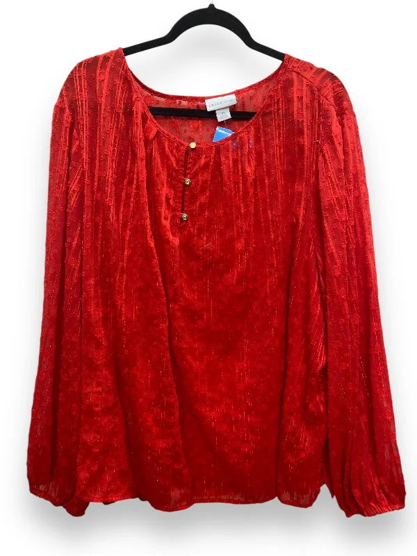 Top Long Sleeve By Liz Claiborne In Red, Size: 3x