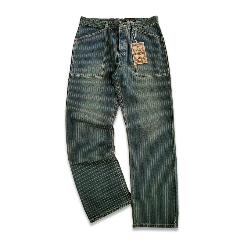 Basic Fashion Vintage Striped Jeans for Men - Straight Middle Waist Cargo Pants