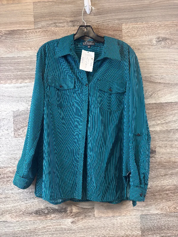 All-Day Wear Top Long Sleeve By Elementz In Black & Blue, Size: L