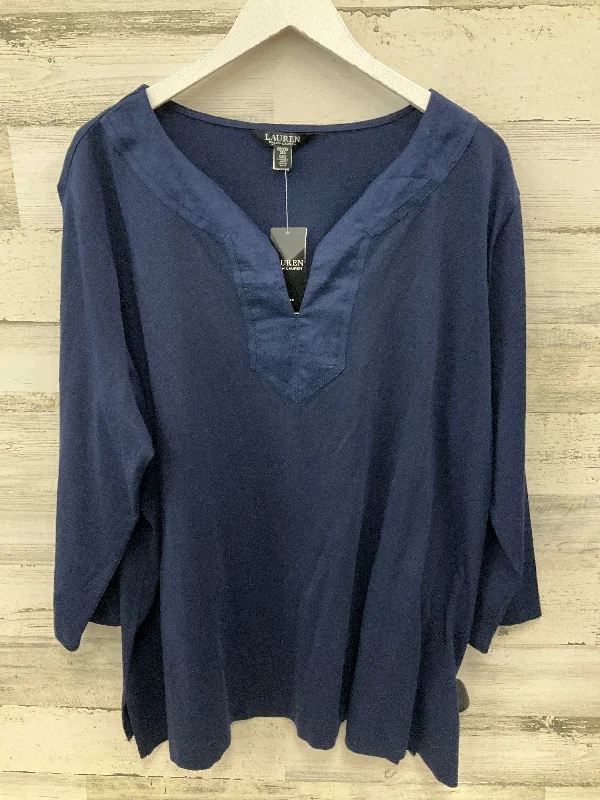 Soft Fabrics Top Long Sleeve By Lauren By Ralph Lauren In Navy, Size: 3x