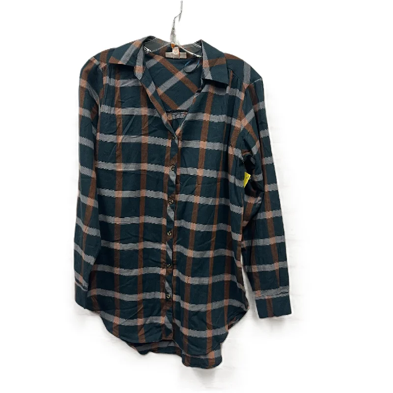 Classic Wear Top Long Sleeve By Knox Rose In Green & Orange, Size: S