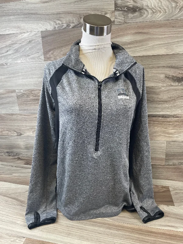 Casual Comfort Athletic Top Long Sleeve Collar By Pink In Black & Grey, Size: L