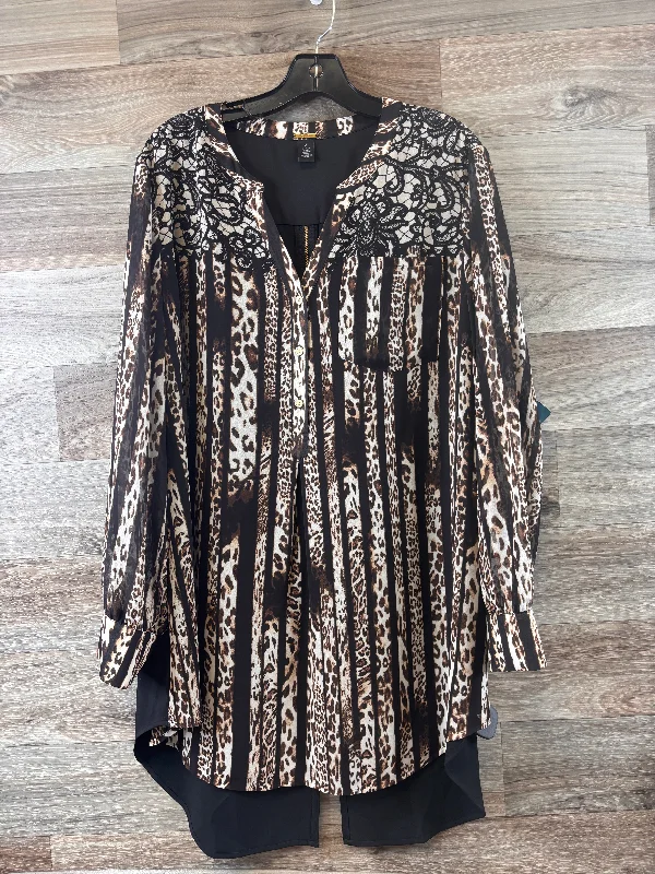 Casual Trends Top Long Sleeve By White House Black Market In Animal Print, Size: 3x