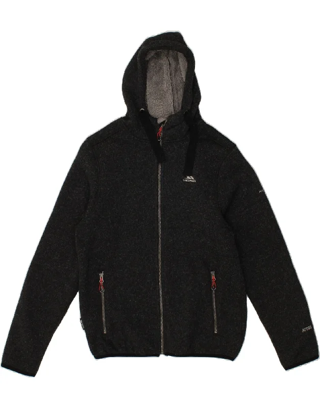 Casual Trends TRESPASS Mens Hooded Bomber Sherpa Jacket UK 36 Small Black Flecked