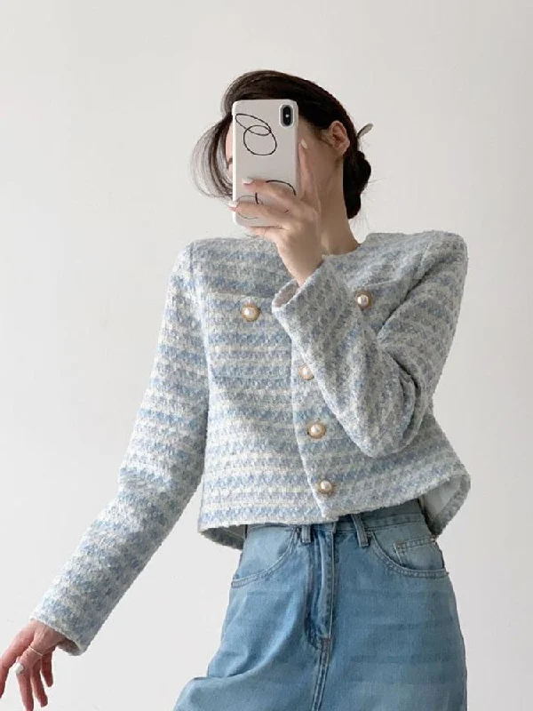 Comfortable Shirts Striped Short Tweed Jacket