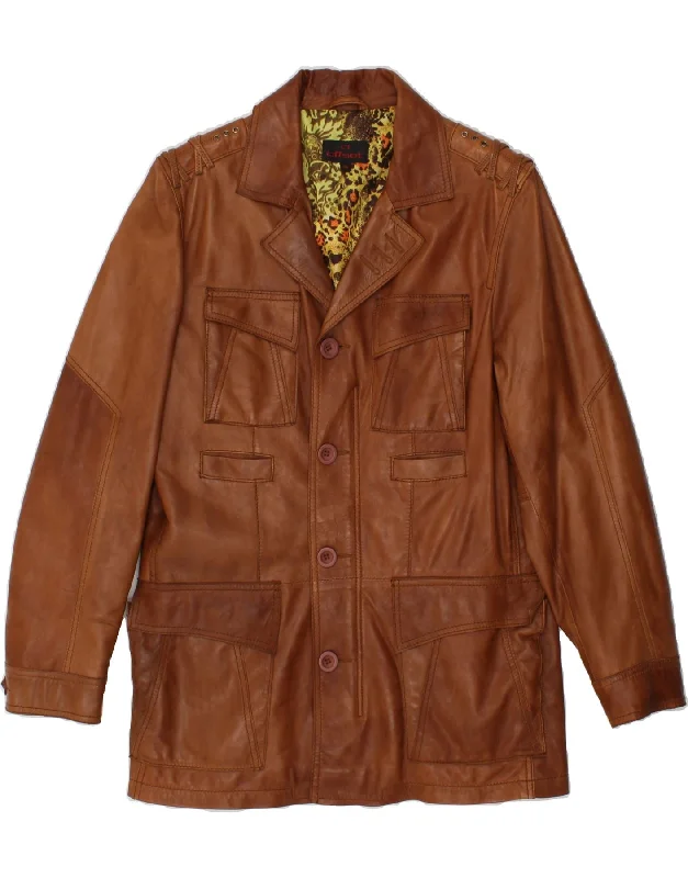 OFFSET Mens Leather Coat IT 50 Large Brown Leather