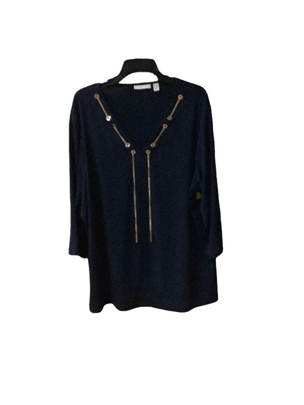 Tailored Comfort Top Long Sleeve By Susan Graver In Navy, Size: 2x