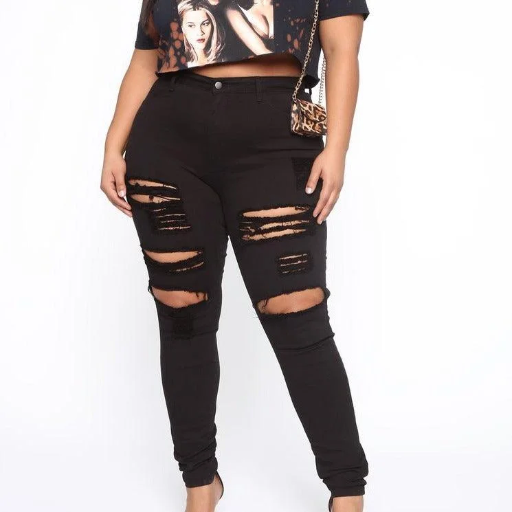 Smart Casual Wear Women's Solid Ripped Stretch Jeans