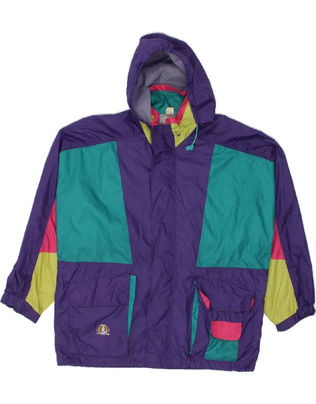 Active Wear VINTAGE Mens Hooded Rain Jacket UK 40 Large Purple Colourblock Polyamide Active Wear VINTAGE Mens Hooded Rain Jacket UK 40 Large Purple Colourblock Polyamide