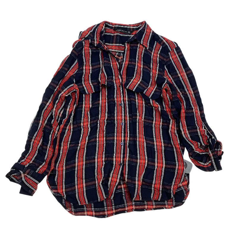 Relaxed Fits Top Long Sleeve By Zara Women In Blue & Red, Size: S